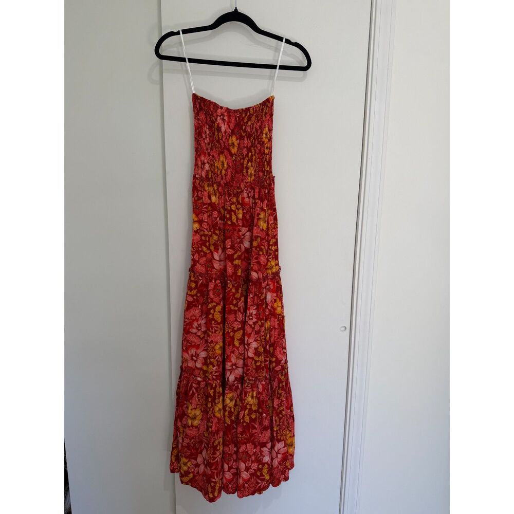 Anabel The Label Red Floral Smocked Bodice Tiered Maxi Dress Size XS